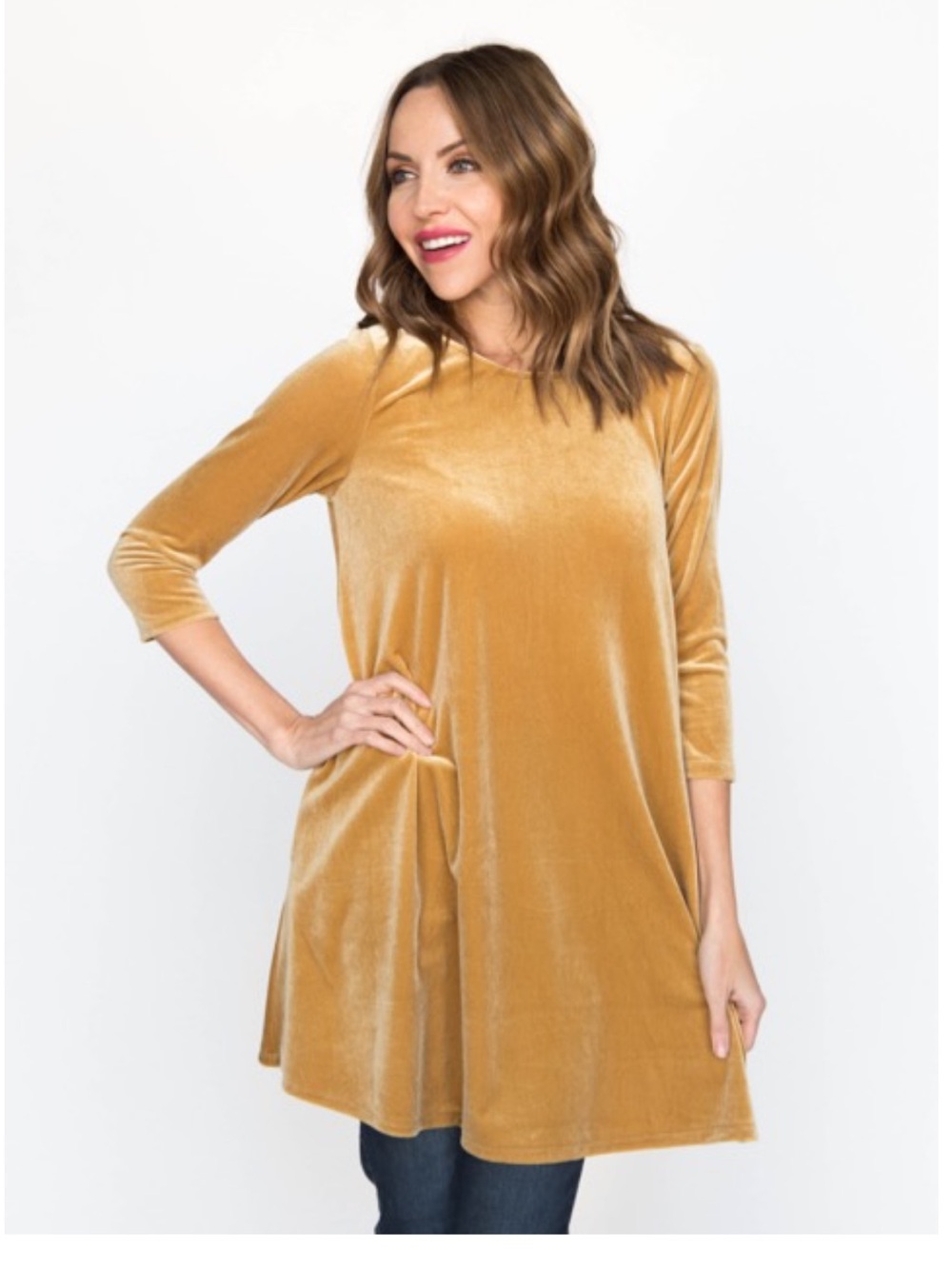 Women Velvet A-Line Dress in Mustard Yellow Dress